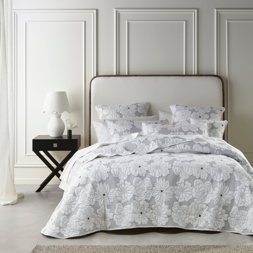 Leona White Super King Size Bedspread Set with Floral Design