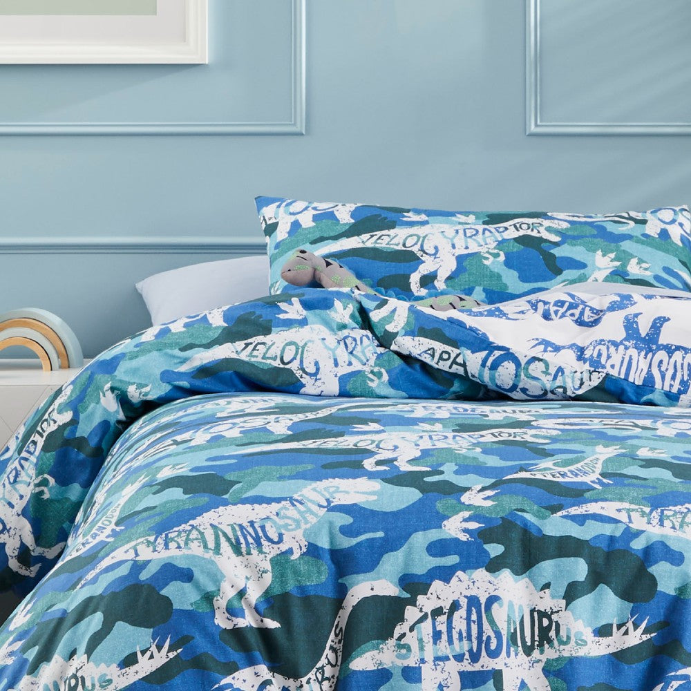 Double Bed Size Camouflage Dinosaur Themed Blue Quilt Cover Set