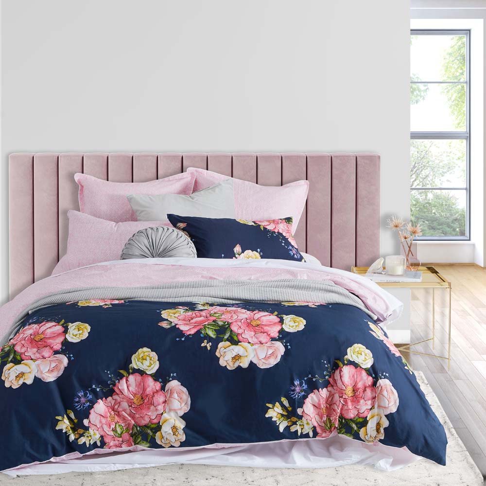 Navy Bouquet Quilt Cover Set for King - Sized Bed