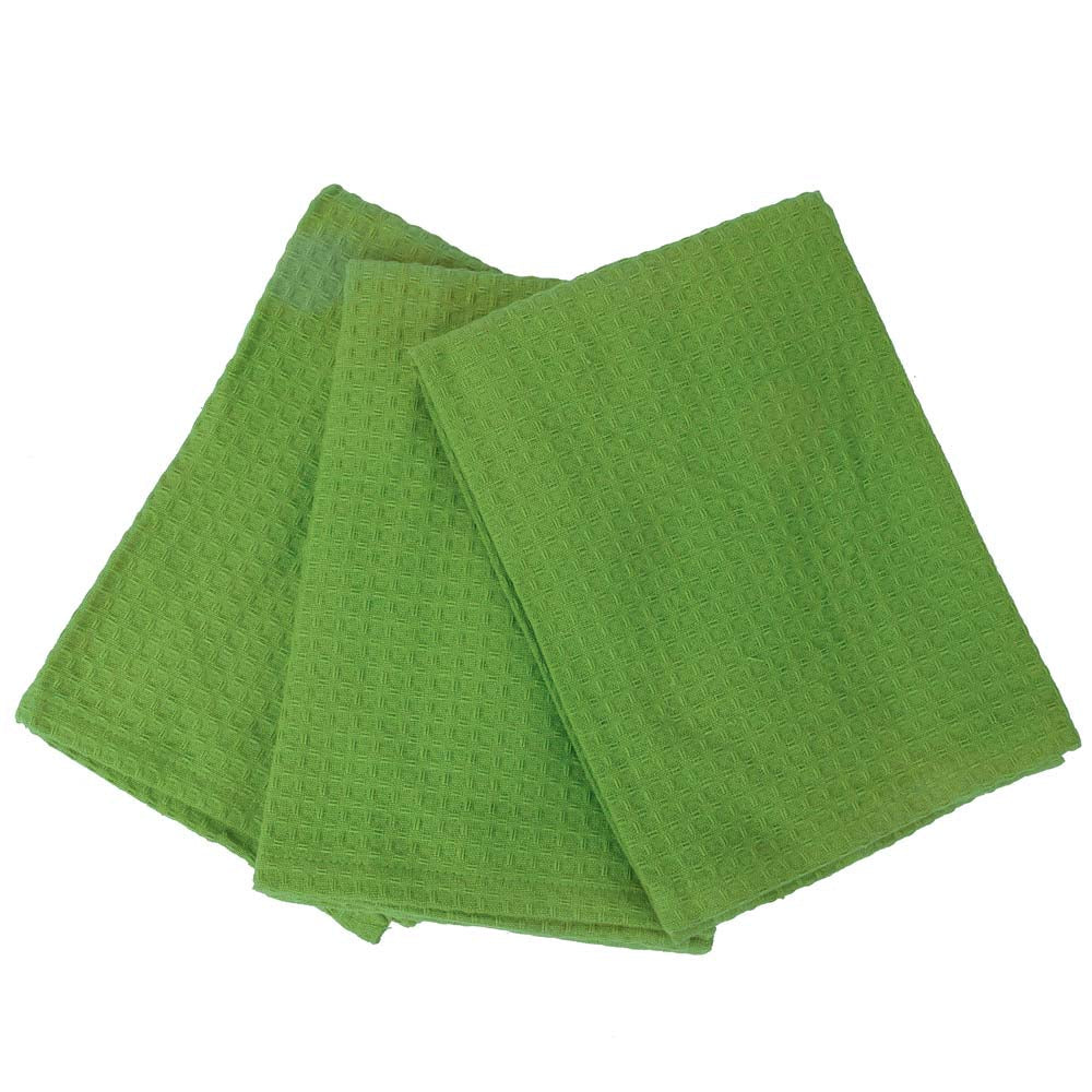 Rans London Absorbent Lime Green Waffle Tea Towel Set - 3 Pack for Kitchen Use