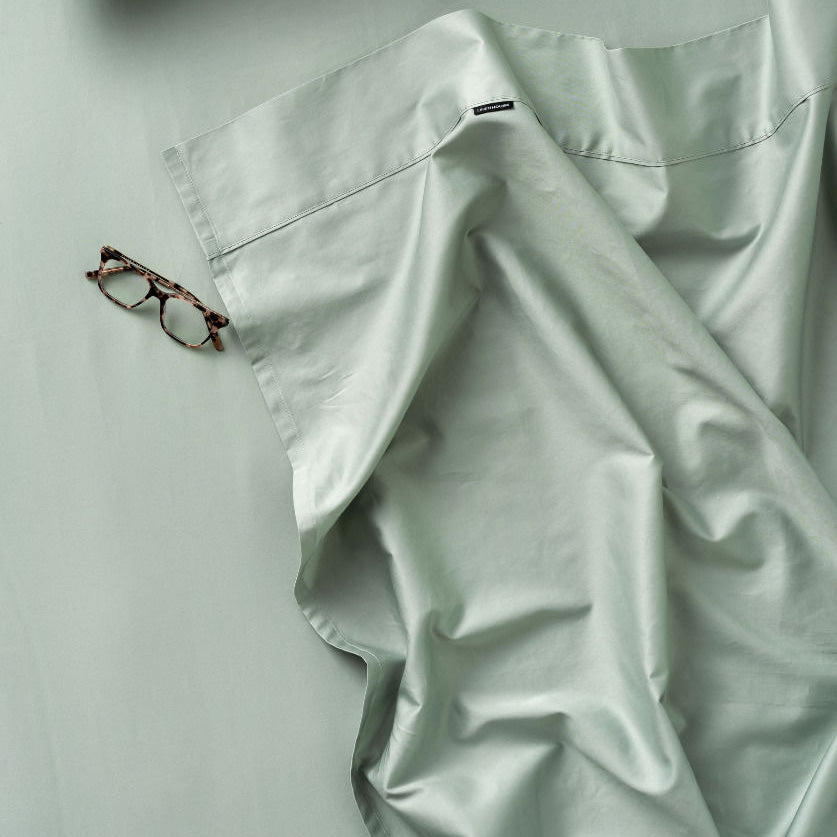 King - Sized 500 Thread Count 100% Cotton Augusta Fitted Sheet in Green Gum Color for 50cm Mattress