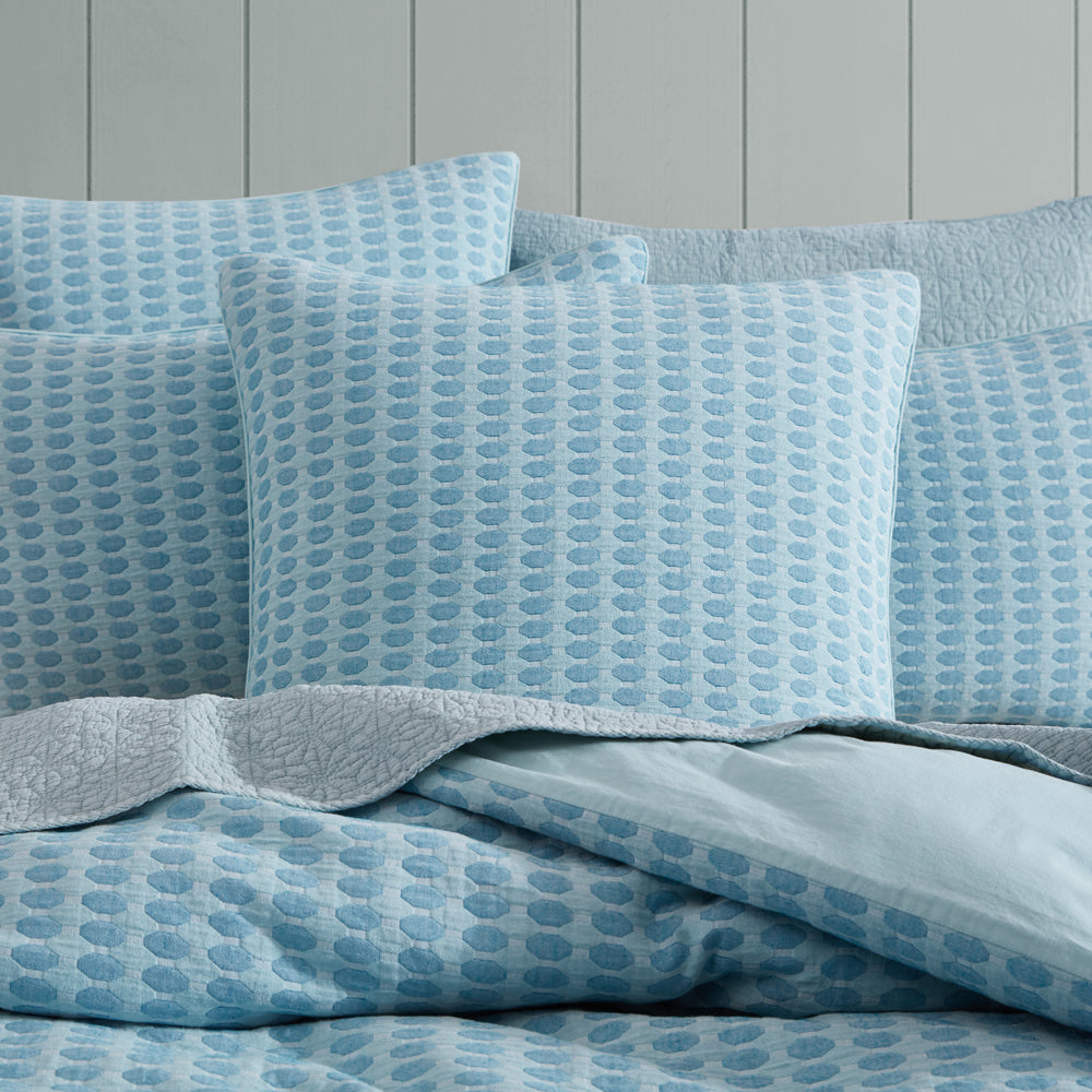 Frankie Turquoise European-Style Pillowcase with Honeycomb Waffle Texture