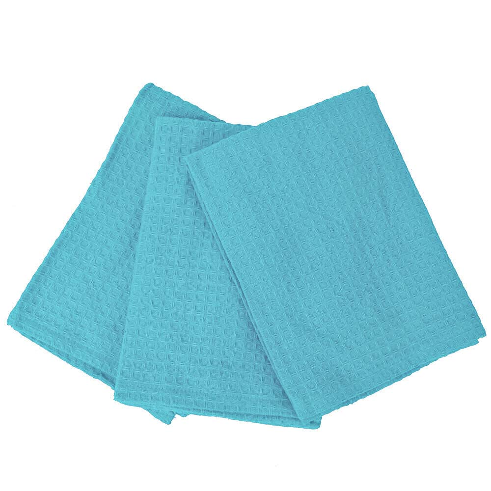 3-Pack London Waffle Tea Towels in Island Paradise Blue