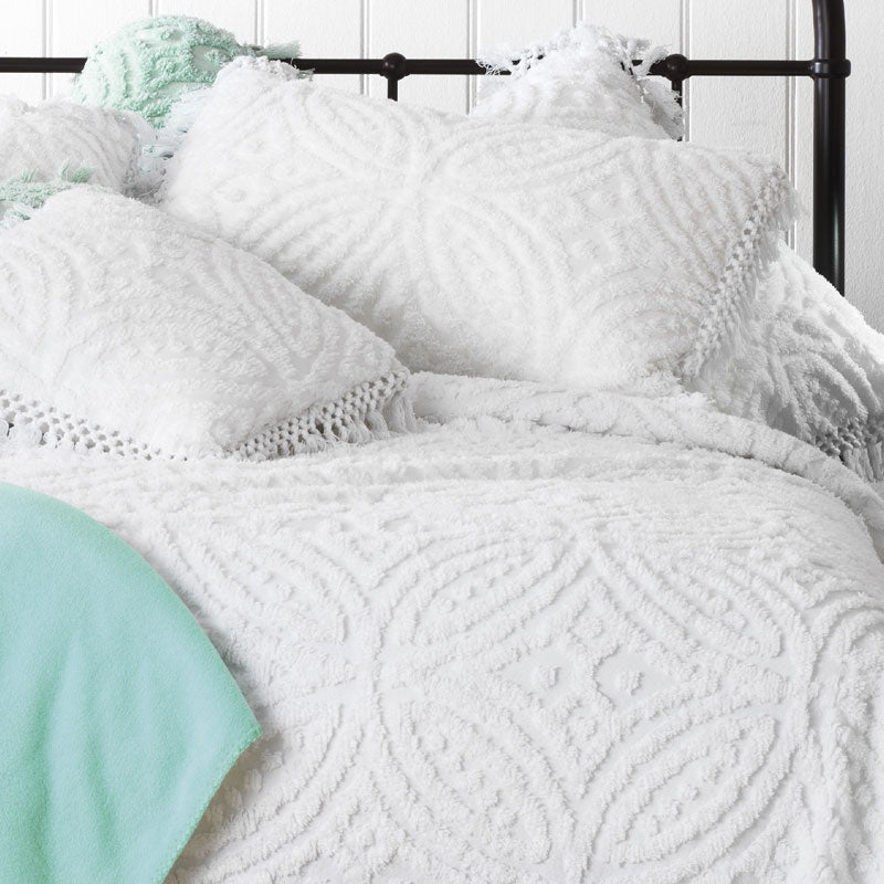 Soft Chenille Kalia White Bedspread Set for Single Bed
