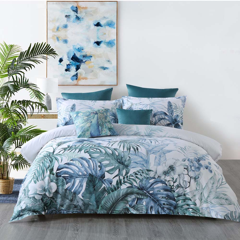 Double Bed Bianca Kailua Teal Cotton Sateen Quilt Cover Set