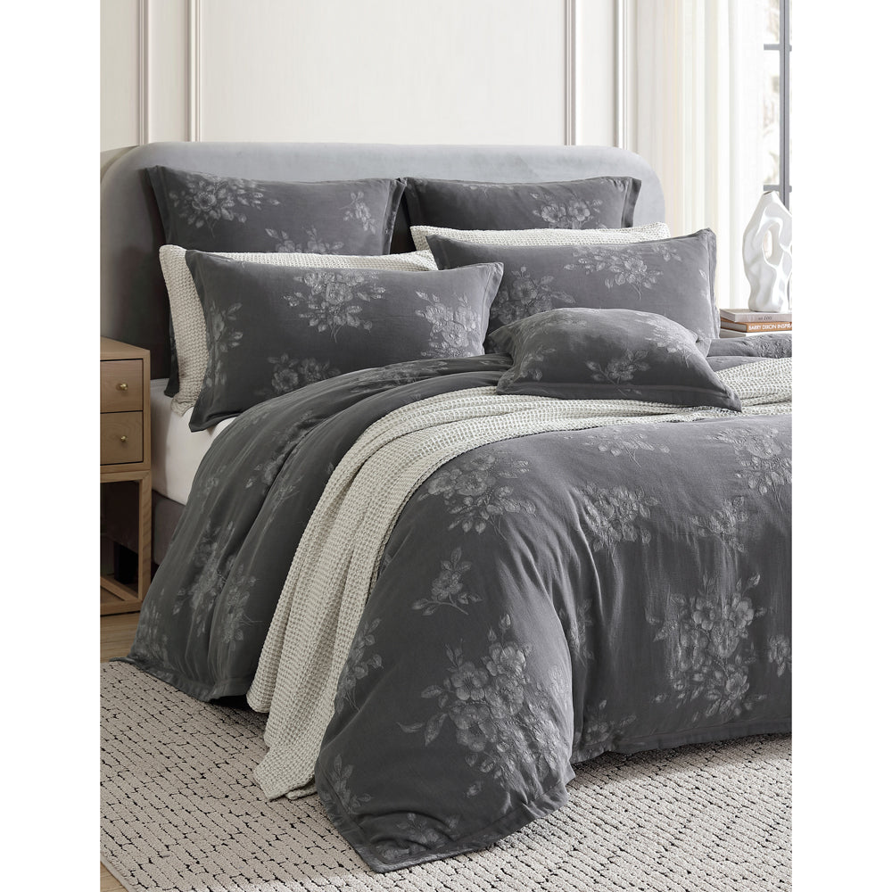Queen-Size Maisey Charcoal Quilt Cover Set with Vintage Charm