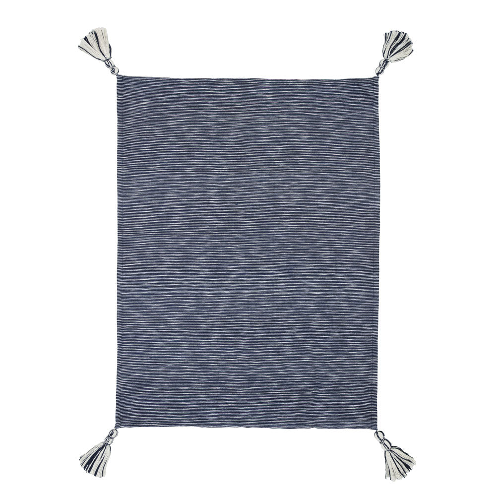 Navy Blue KAS Montauk Decorative Throw Blanket with Oversized Tassels