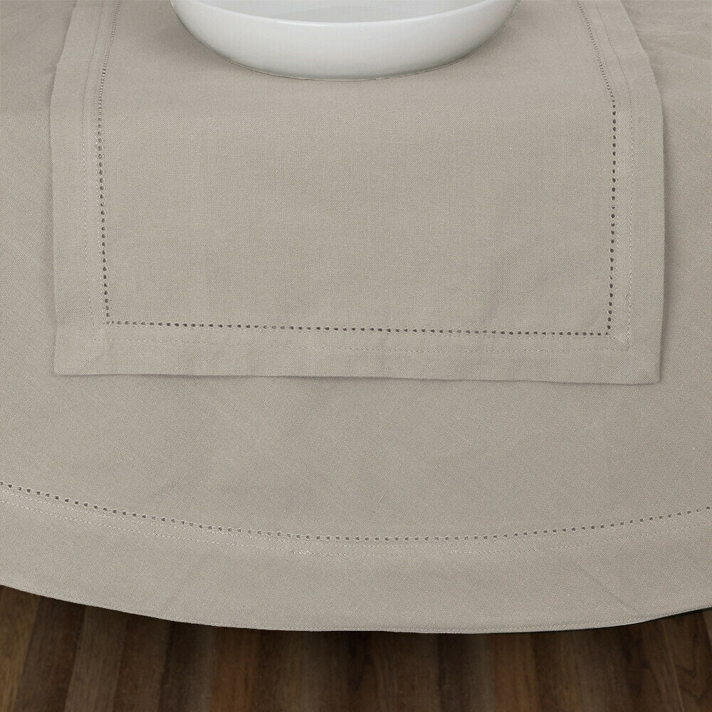 Elegant Oatmeal-Colored Hemstitch Round Tablecloth Measuring 180cm