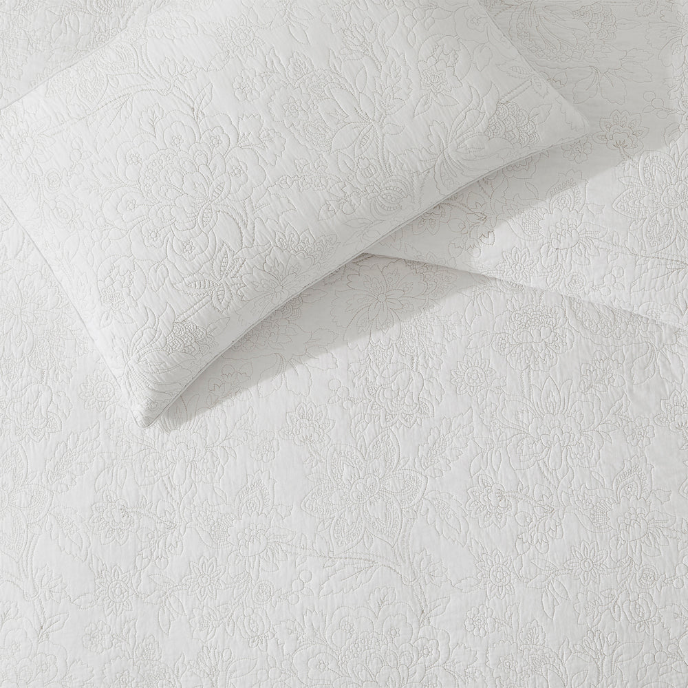 Laura Ashley Off-White Queen Bed Trailing Laurissa Quilt Cover Set with Delicate Embroidery
