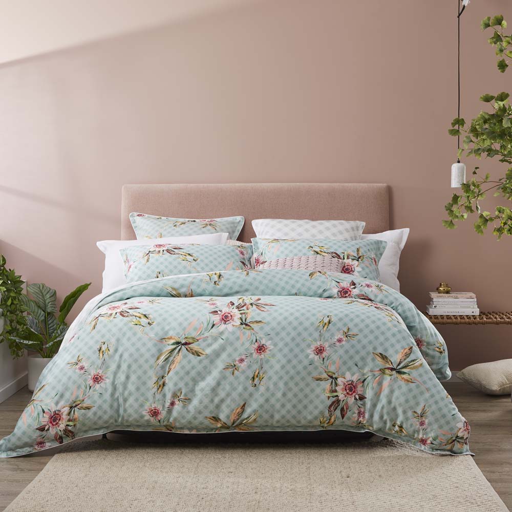 Darlita Sage King Bed Quilt Cover Set with Pastel Floral Design