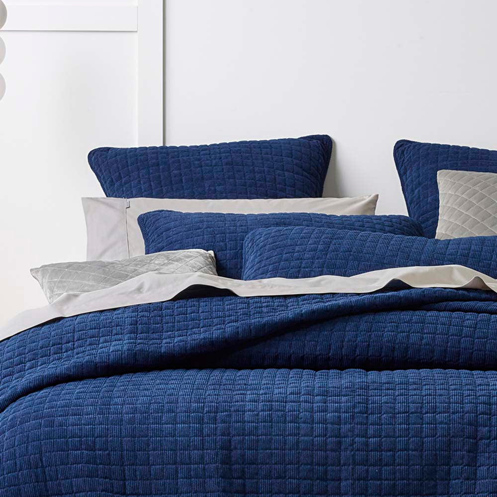 Luxurious Turin Indigo Corduroy Coverlet Set for Queen or King Beds