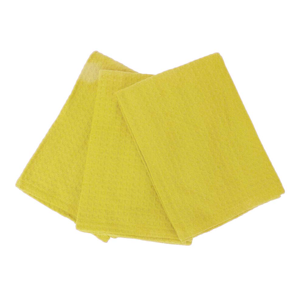 London-Style Waffle Patterned Yellow Tea Towel Set of 3 for Kitchen Use