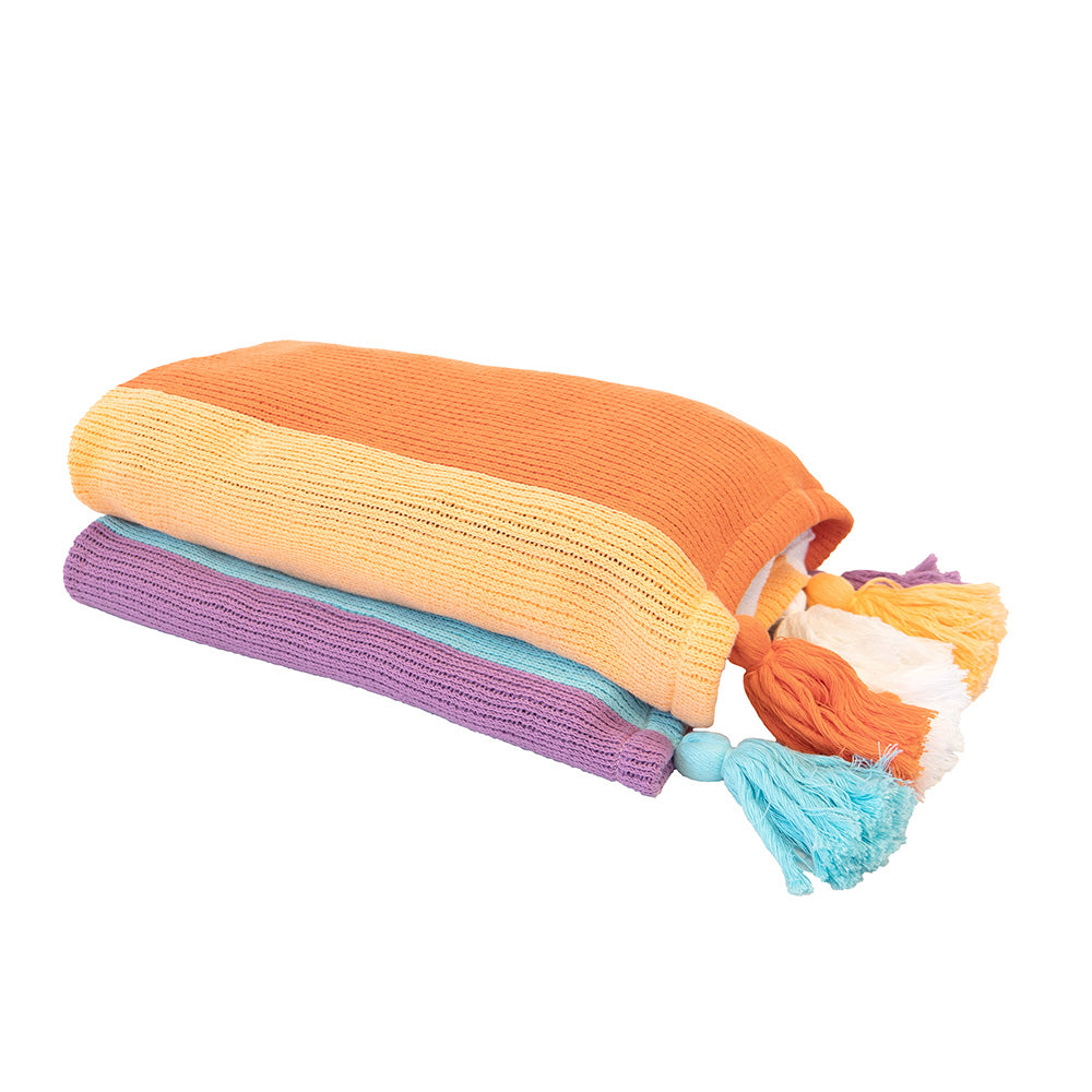 Vibrant Bambury Azalea Knitted Throw Rug with Tassels