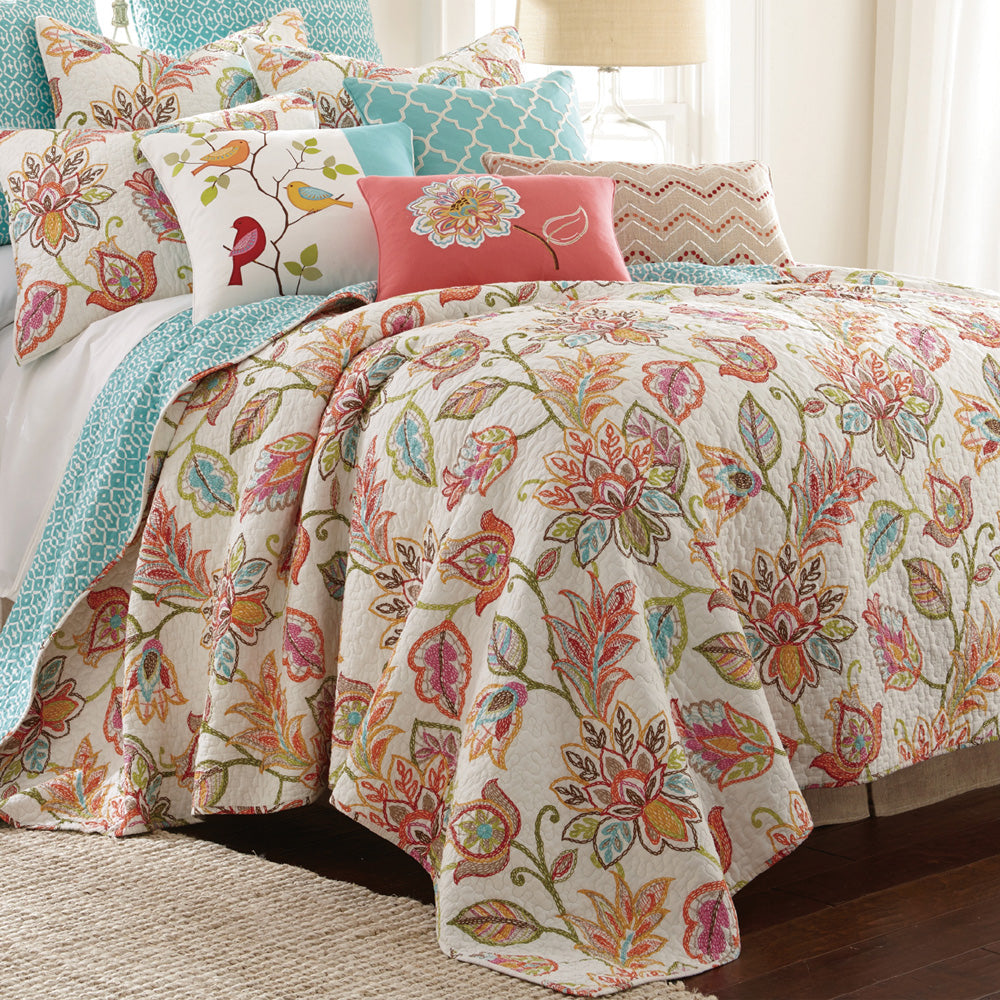 King Single Bed Sophia Coverlet Set with Stunning Floral Design