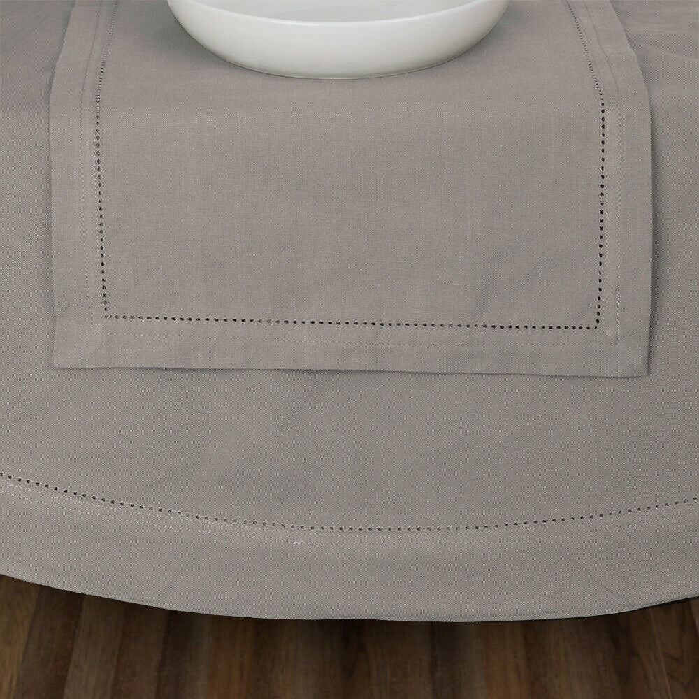 180cm Grey Elegant Hemstitch Round Tablecloth for Dining