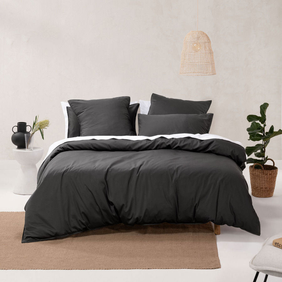 Linen House Nara King Bed Quilt Cover Set in Charcoal - High - Quality Bamboo Cotton