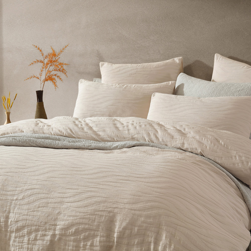 Super King Size Ariel Stone Quilt Cover Set - Ideal for Bedroom Decoration