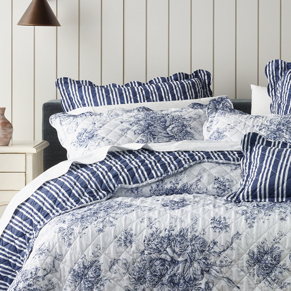 Amorette Blue Single Bed Bedspread Set - A French Provincial Inspired Bedroom Essential