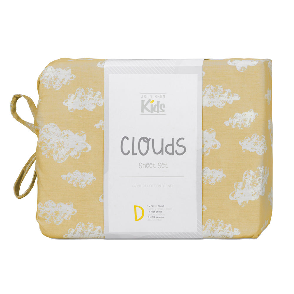 Single Bed Clouds Yellow Bed Sheet Set for Jelly Bean Kids