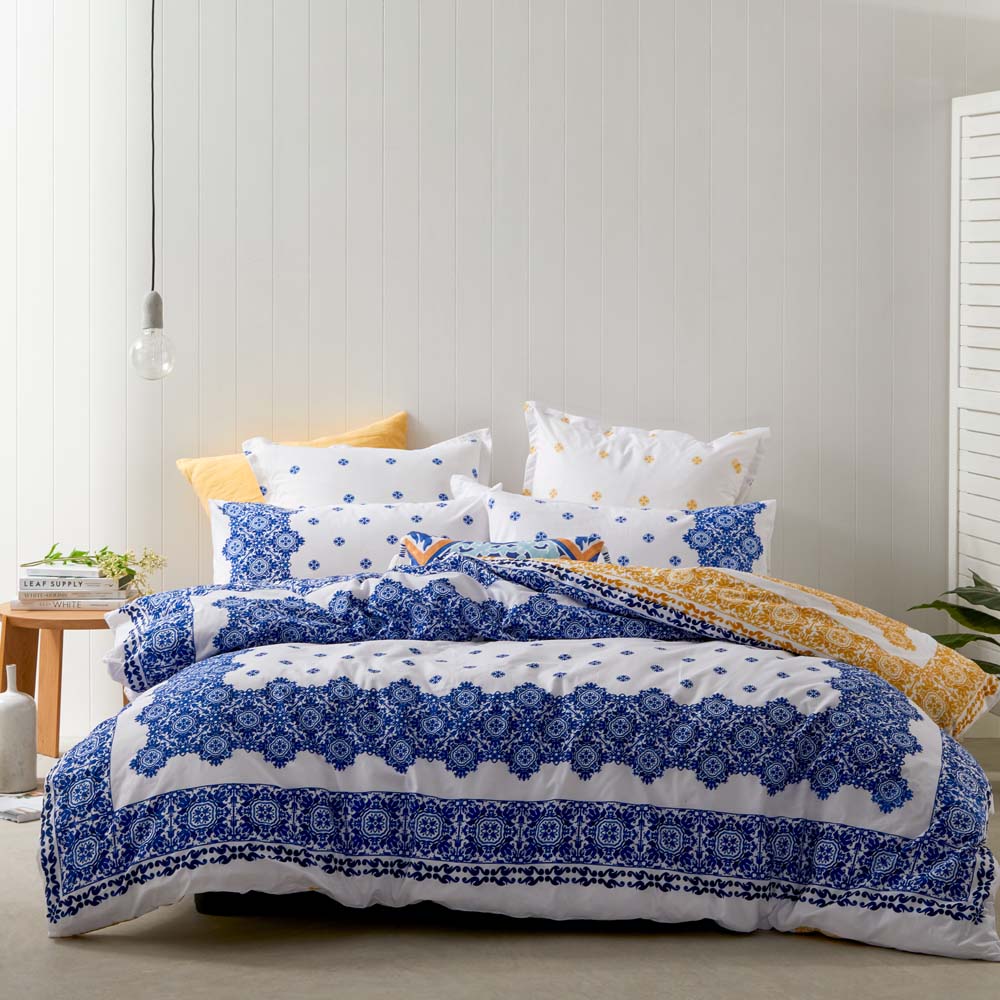 Palermo Navy Luxury Queen - Sized Bed Quilt Cover Set for a Mediterranean - Inspired Bedroom