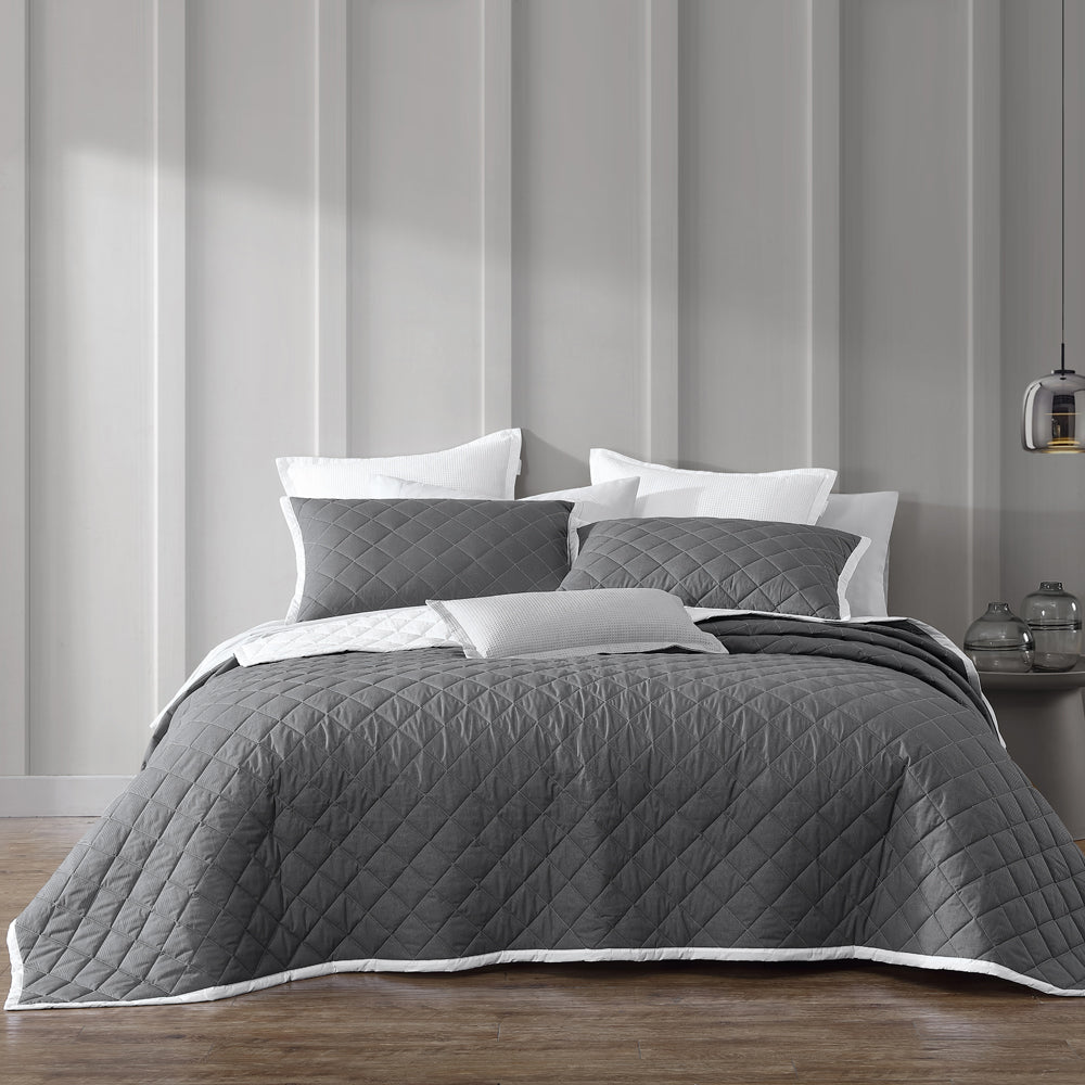Essex Charcoal Bedspread for Queen - Sized Bed with Elegant Herringbone Design