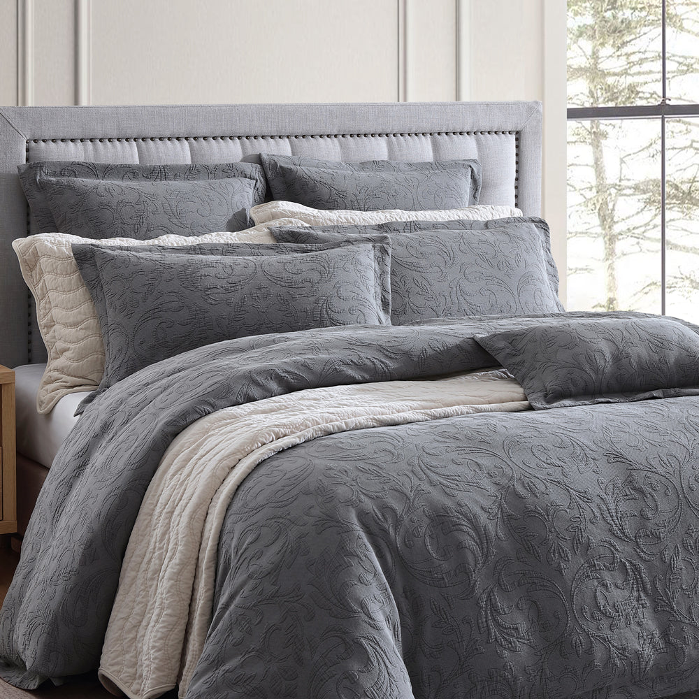 Luxurious Super King Size Marbella Charcoal Quilt Cover Set for Bedroom Decor