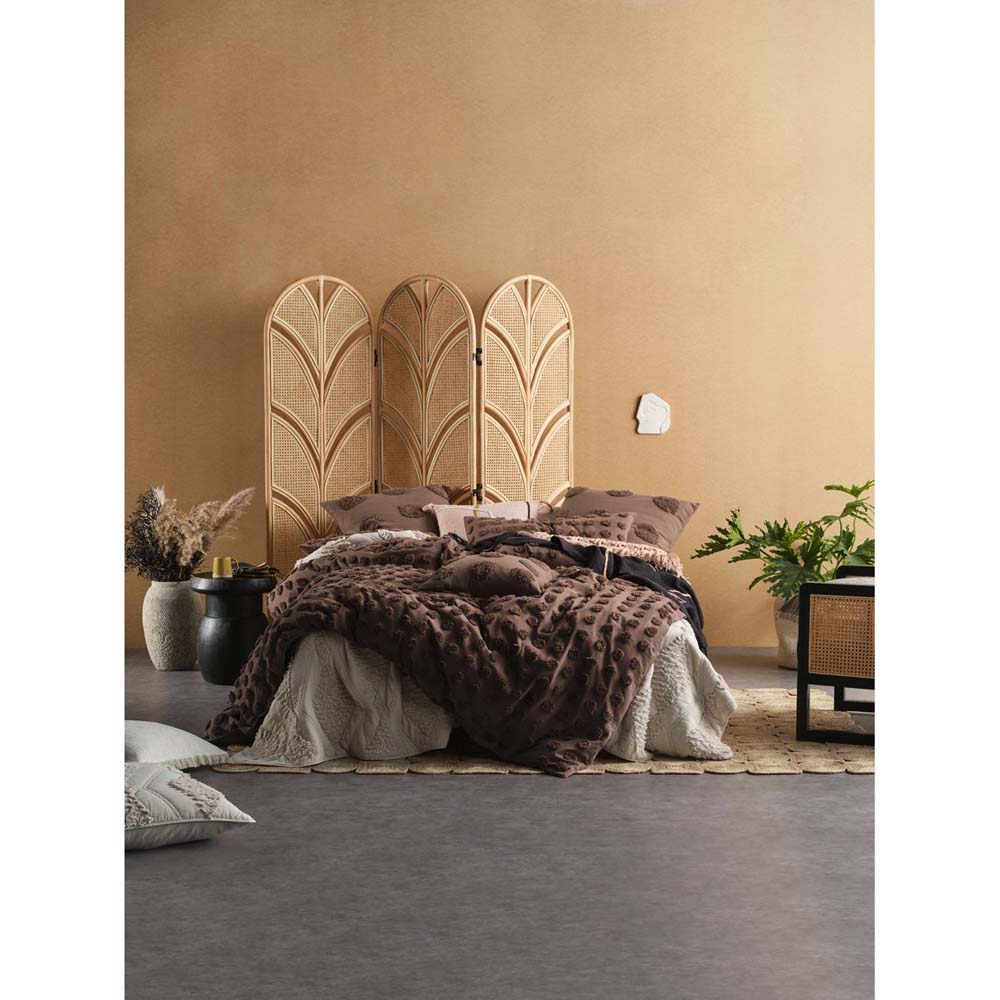 Soft Tufted Cotton Chenille Haze Mocha Quilt Cover Set for Queen Bed