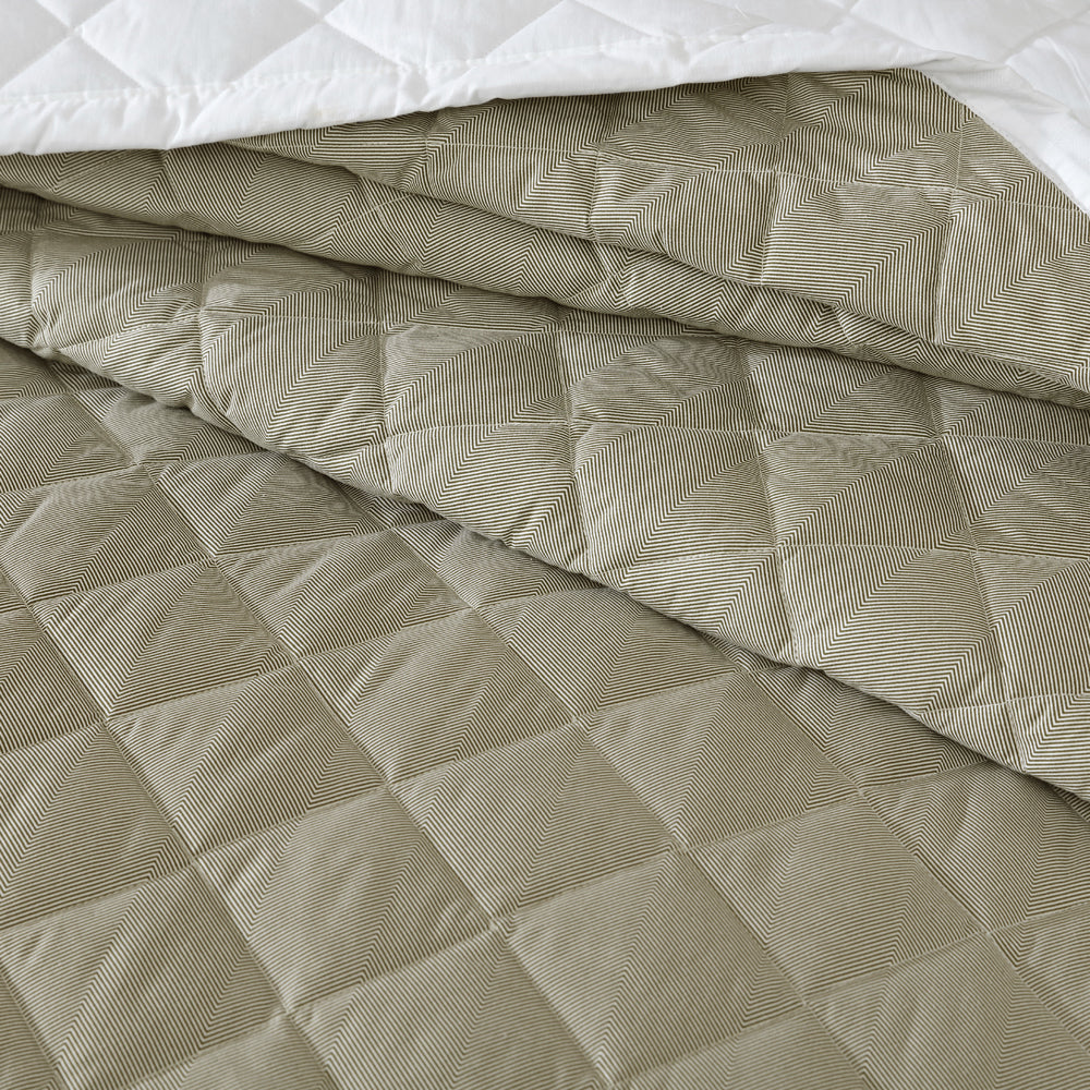 Essex Olive Herringbone Bedspread for Queen-Size Bed