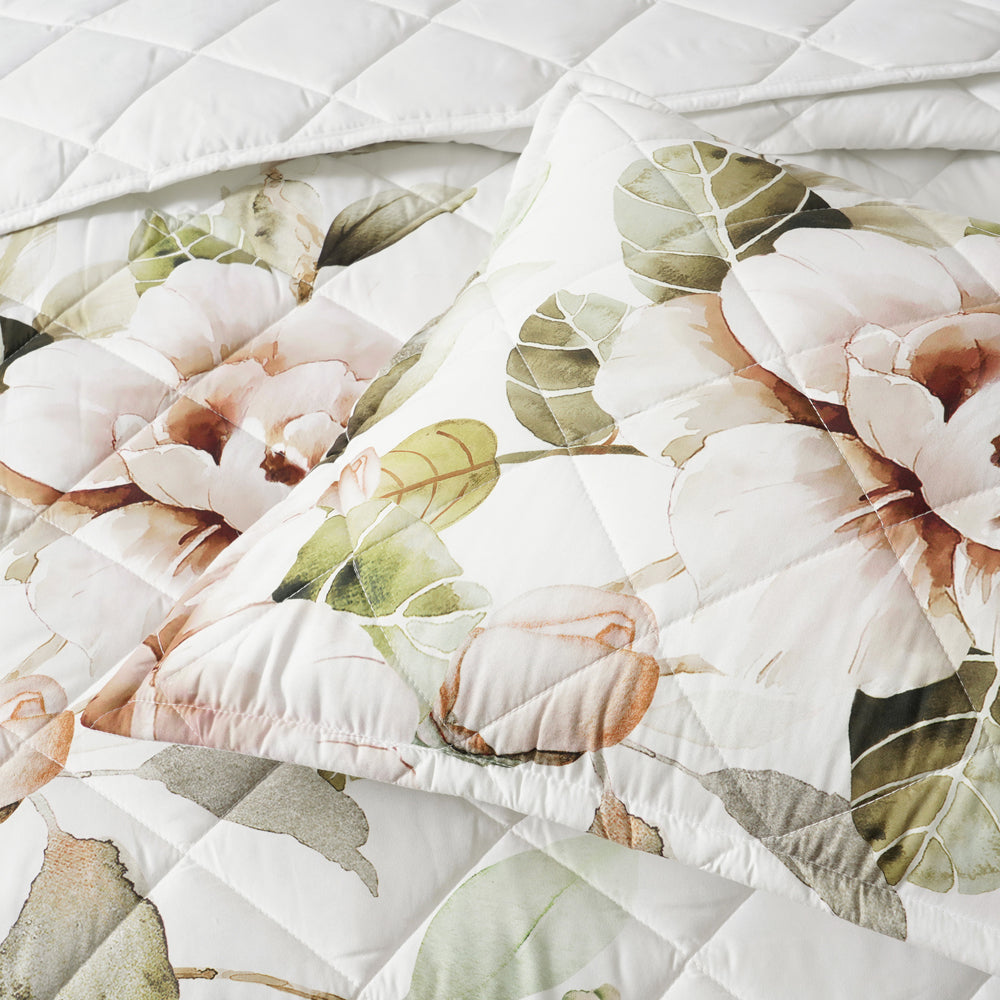 Rosalia White Bed Coverlet Set for Single or Double Beds - A Springtime Floral Delight
