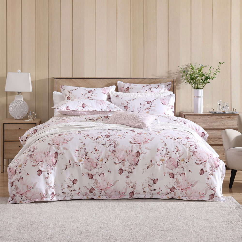 Queen-Sized Millicent Rose Watercolor Quilt Cover Set for a Serene Bedroom