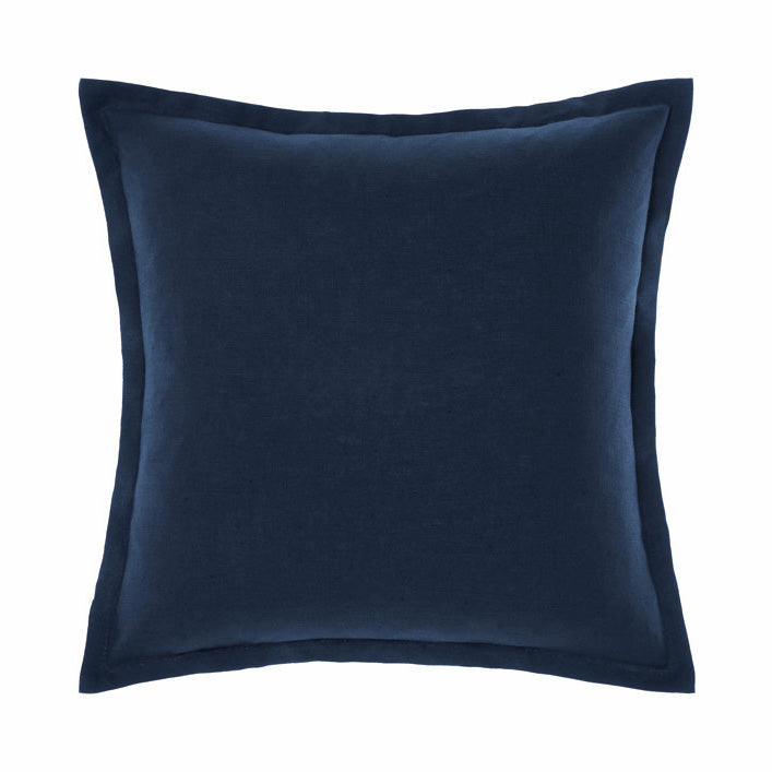 Navy Blue Pure Linen Square Filled Cushion with Tailored Edges