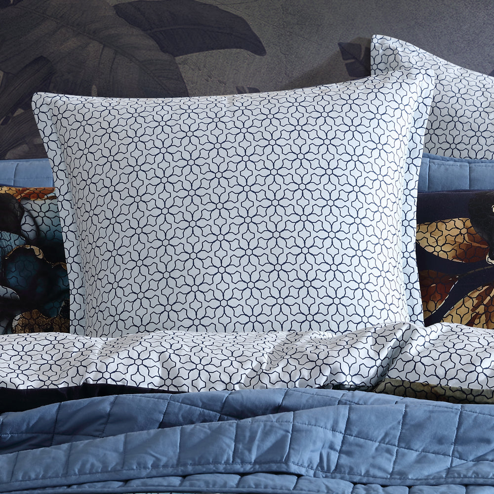 Navy Golden Glow European Pillowcase with Simple Geometric Design