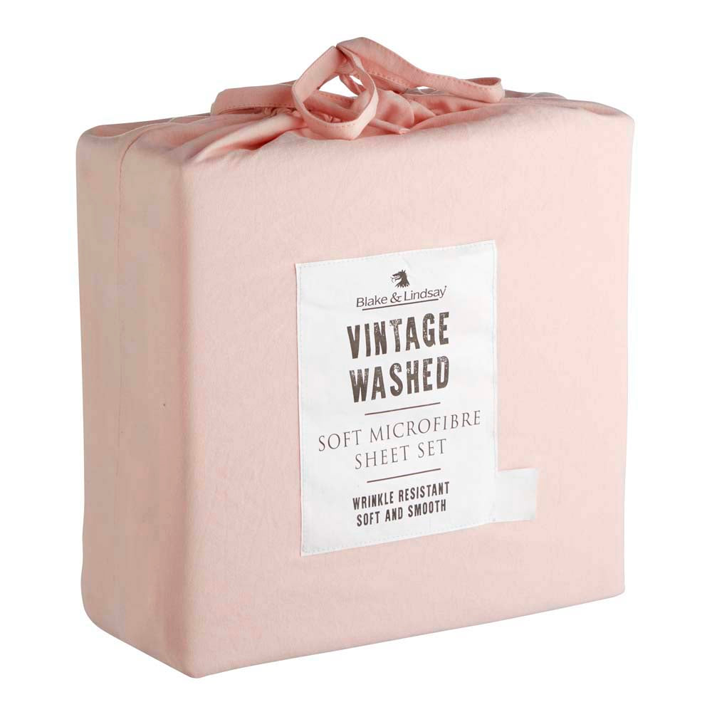 Single Bed Vintage Blush Washed Microfibre Soft Sheet Set