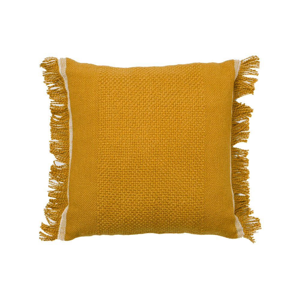 Logan & Mason Piper Square Filled Ochre Cotton Cushion with Fringe