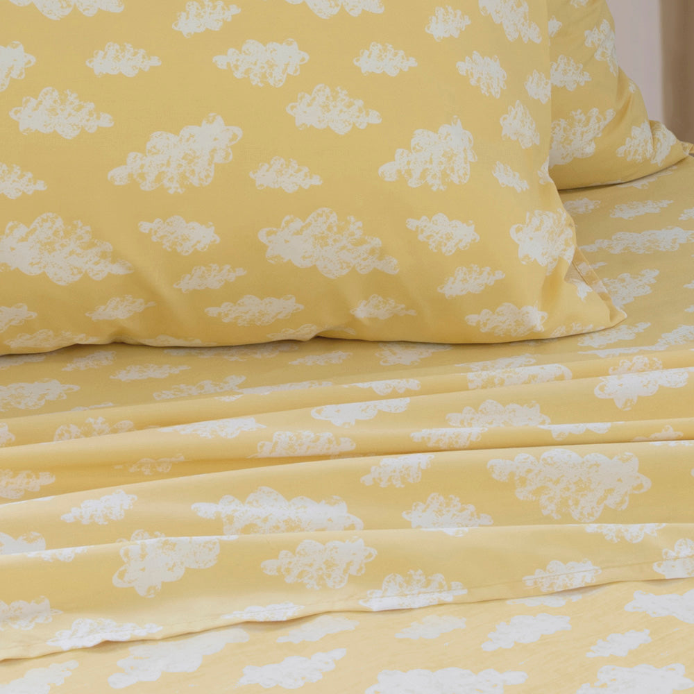 Single Bed Clouds Yellow Bed Sheet Set for Jelly Bean Kids