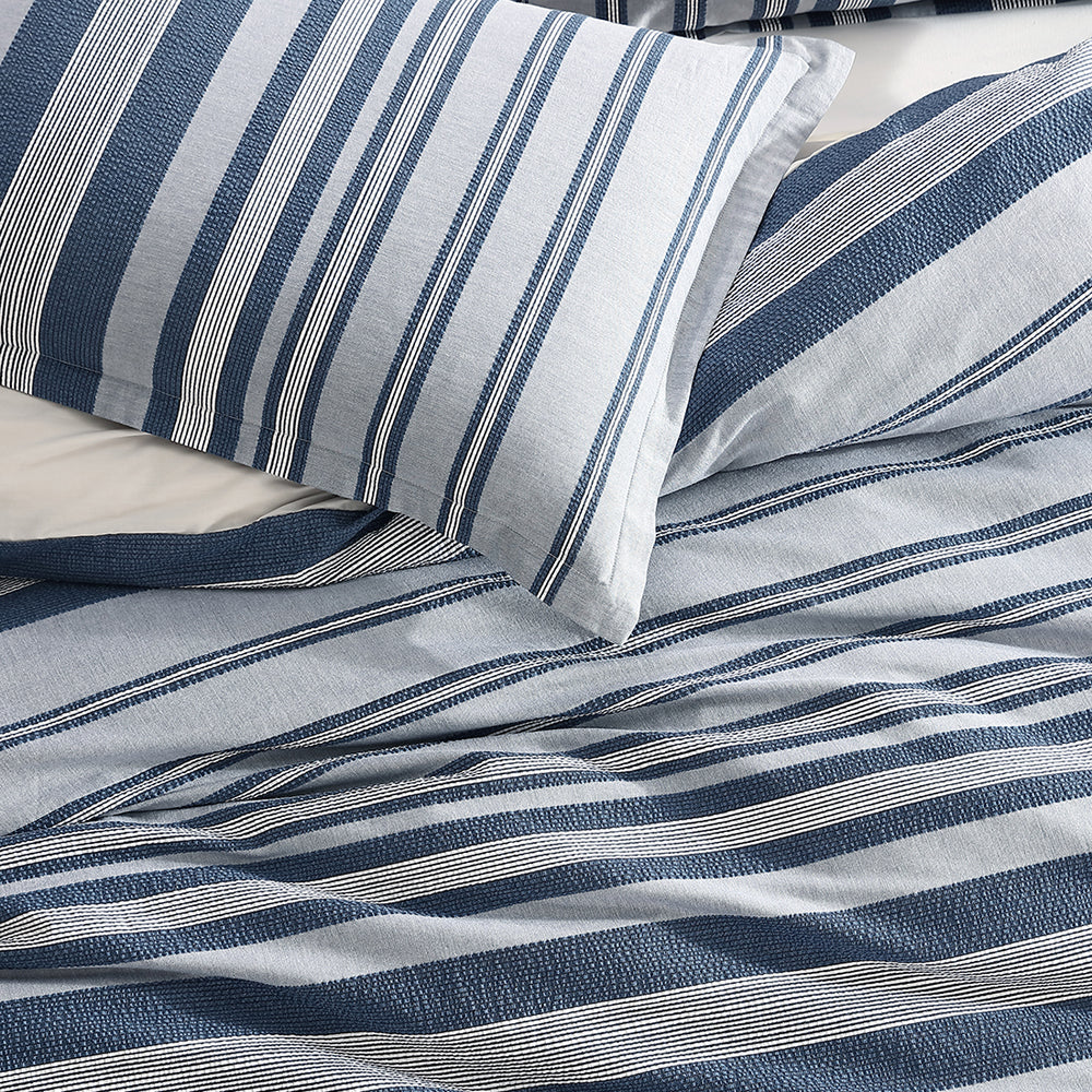 Hunter Indigo King - Size Bed Quilt Cover Set with Modern Stripes