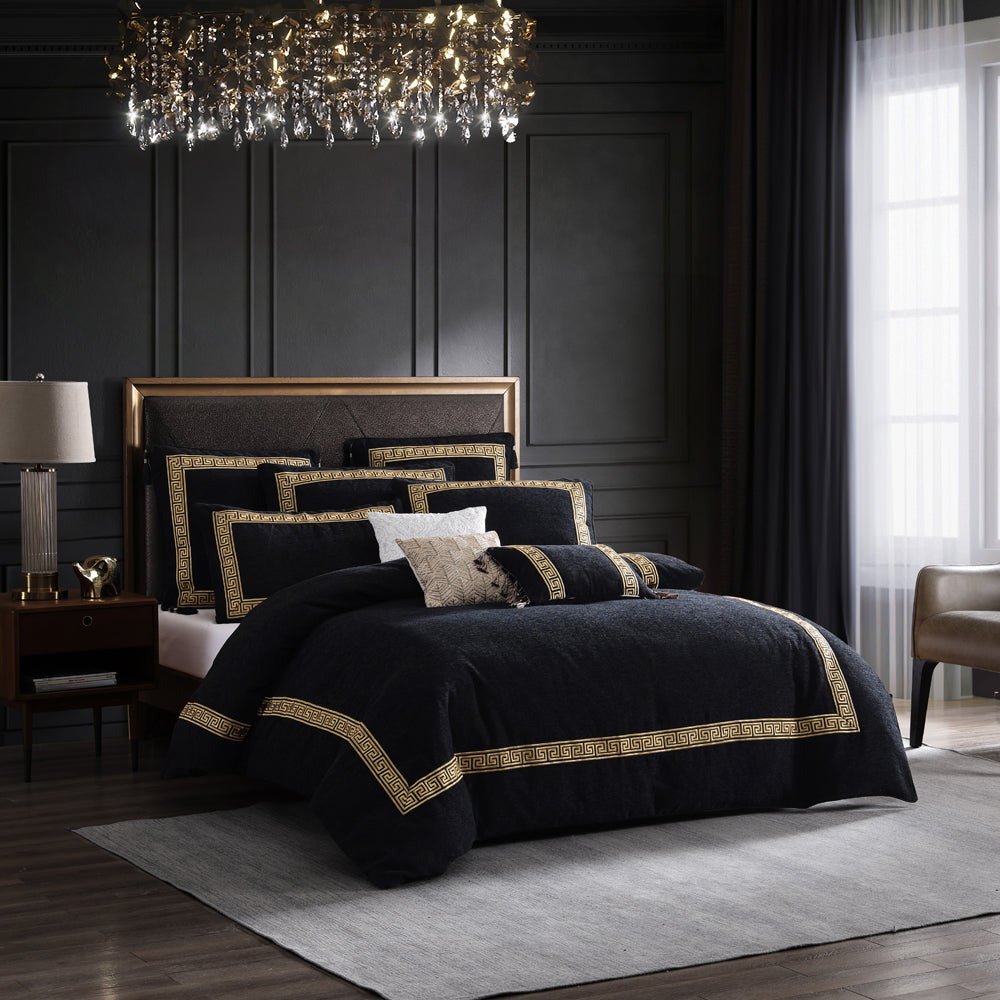 Super King Size Olympia Black Luxury Quilt Cover Set for High - End Interiors