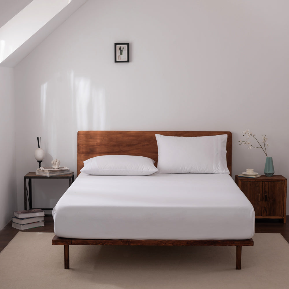 My Linen Casey Cotton Sateen 400 Thread Count White Single Bed 40cm Fitted Sheet and Pillowcase Combo Set for Comfortable Sleep