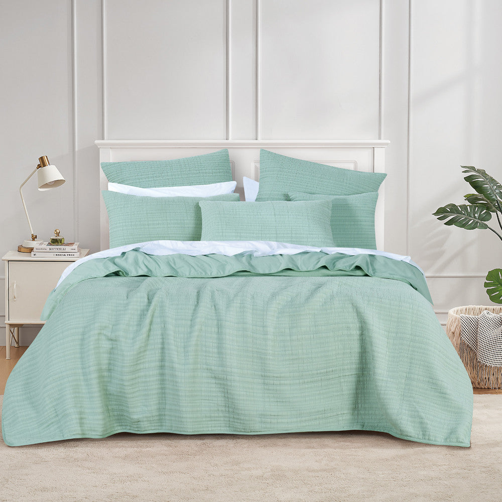 Bianca Cressida Super King-sized Sage-colored Cotton Coverlet Set for Bedroom Decoration