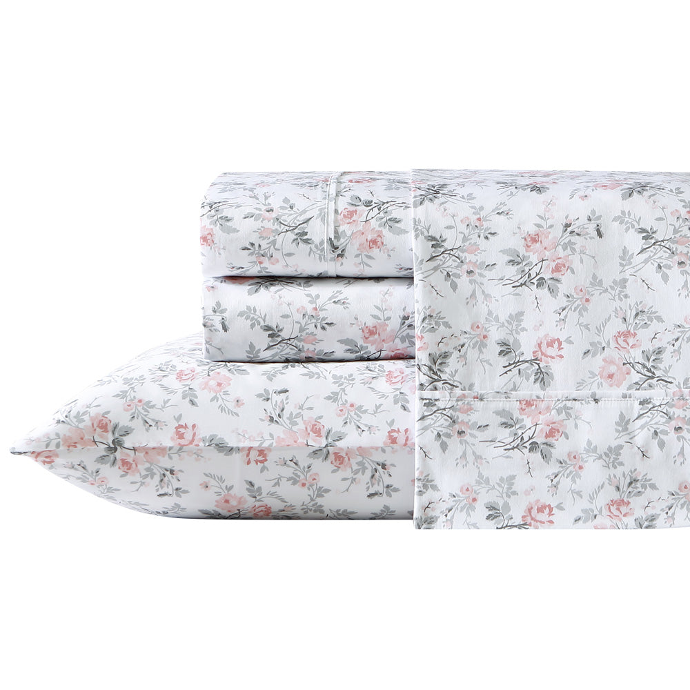 Luxurious Laura Ashley Geneva Blush and Grey King Bed Sheet Set
