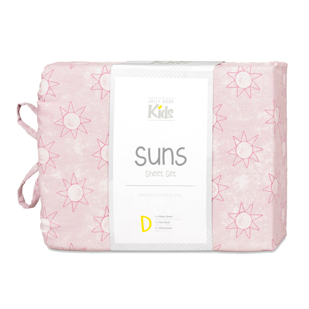 Pastel Pink Suns Sheet Set for Double Bed by Jelly Bean Kids