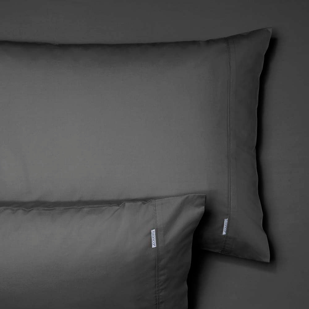 Heston King Single Bed 100% Cotton Percale Fitted Sheet and Pillowcase Combination Set with 300 Thread Count in Charcoal Color
