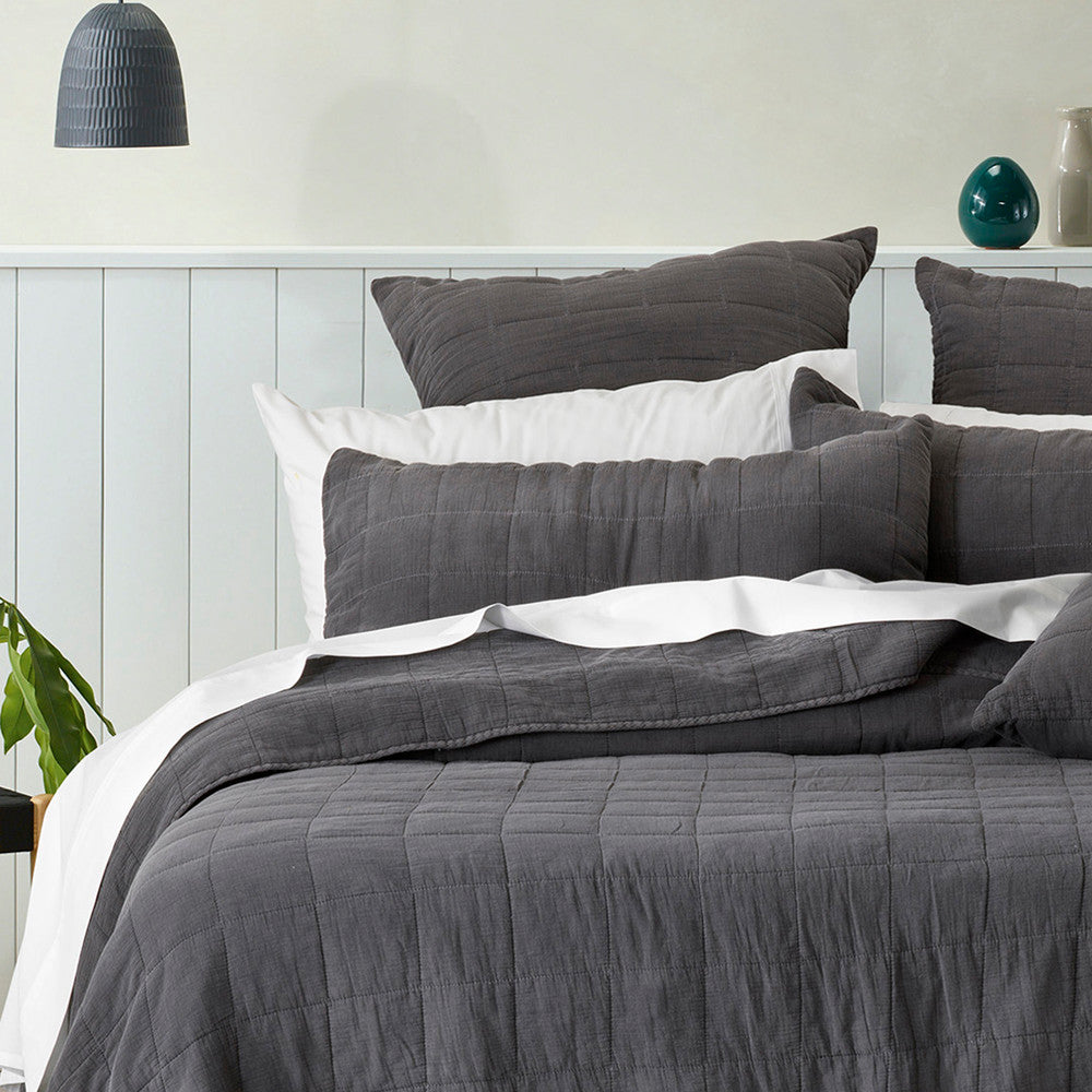 Bianca Geraldton Coal Single or Double Bed Quilted Coverlet Set for Modern Bedroom Decor