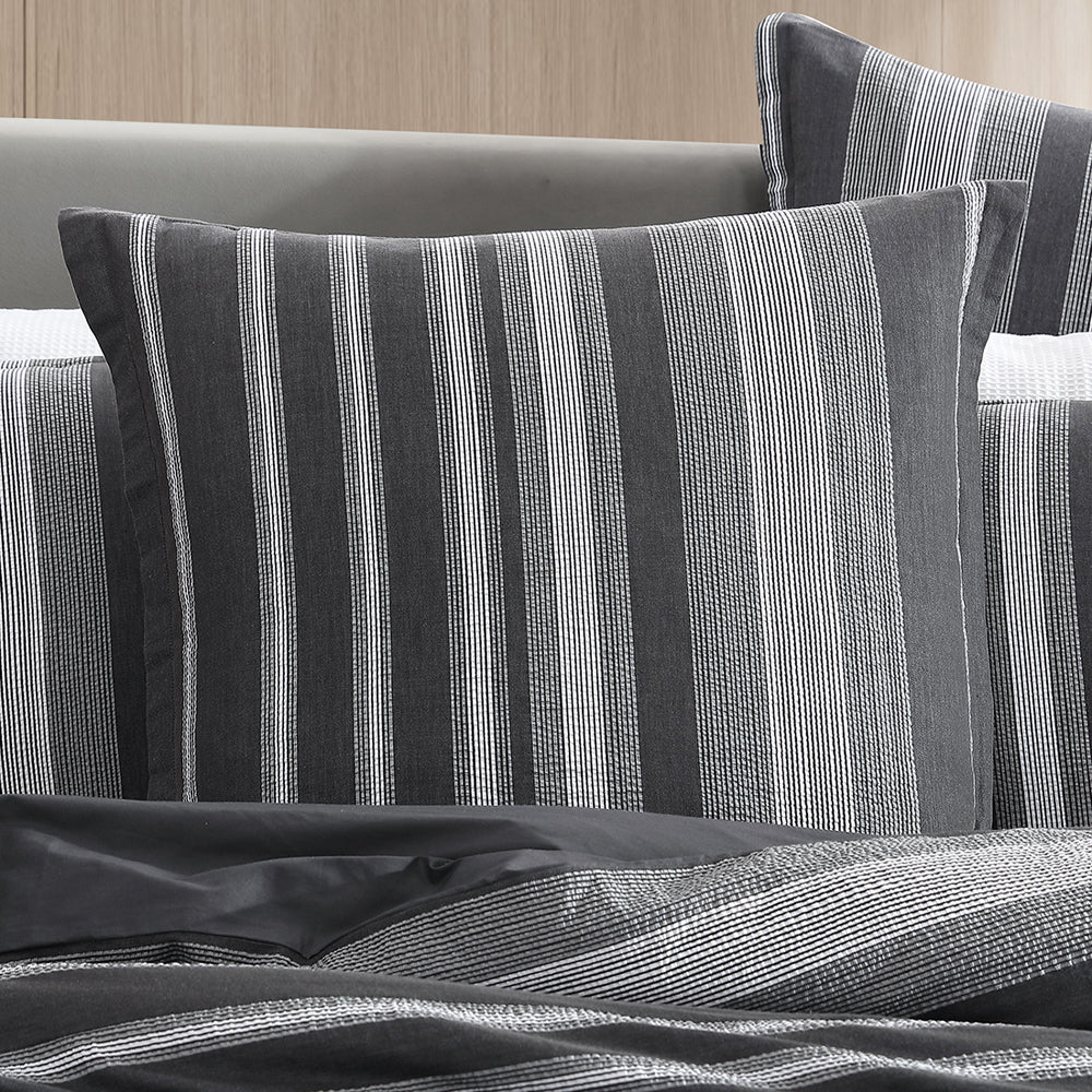 Super King Hunter Charcoal Quilt Cover Set with Modern Stripe Design