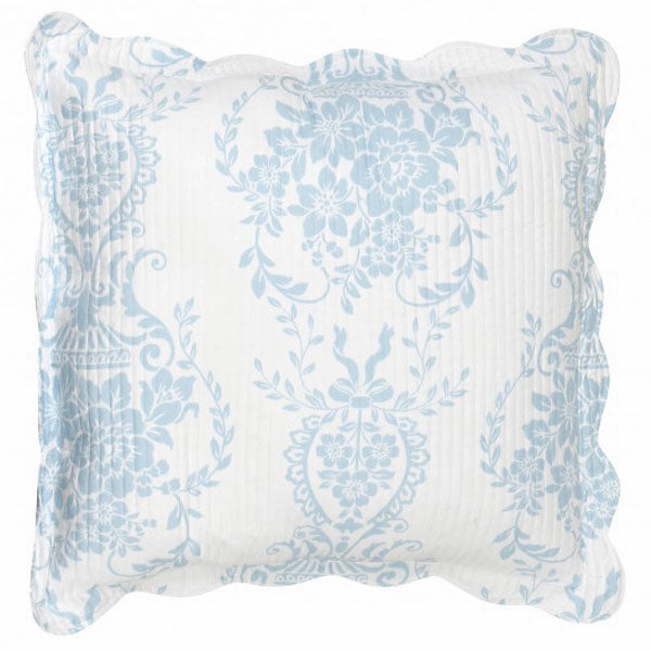 Soft Textured Bianca Florence Blue European Pillowcase with Scalloped Edge