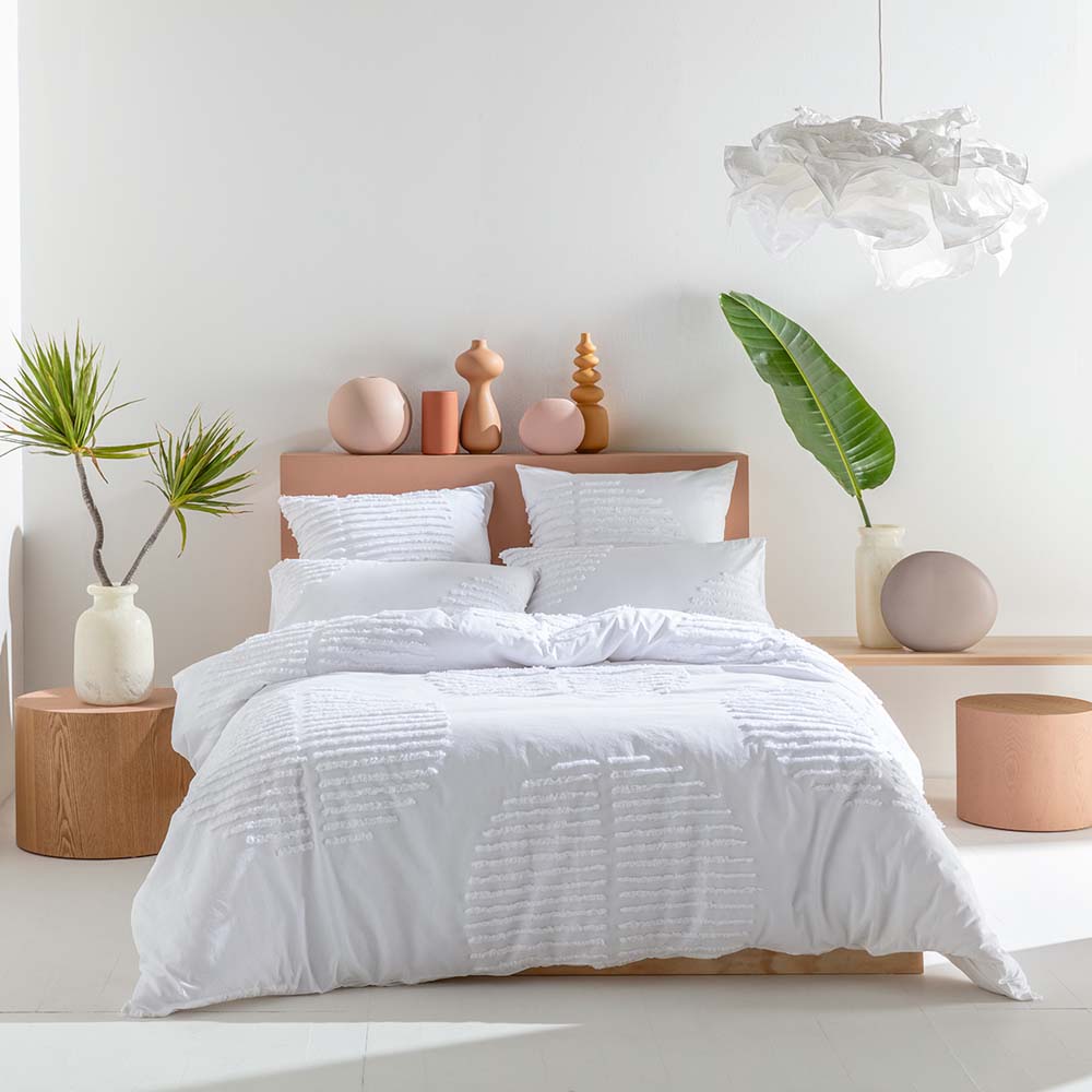 KAS Elegant White Barlow Quilt Cover Set for Queen - Sized Bed