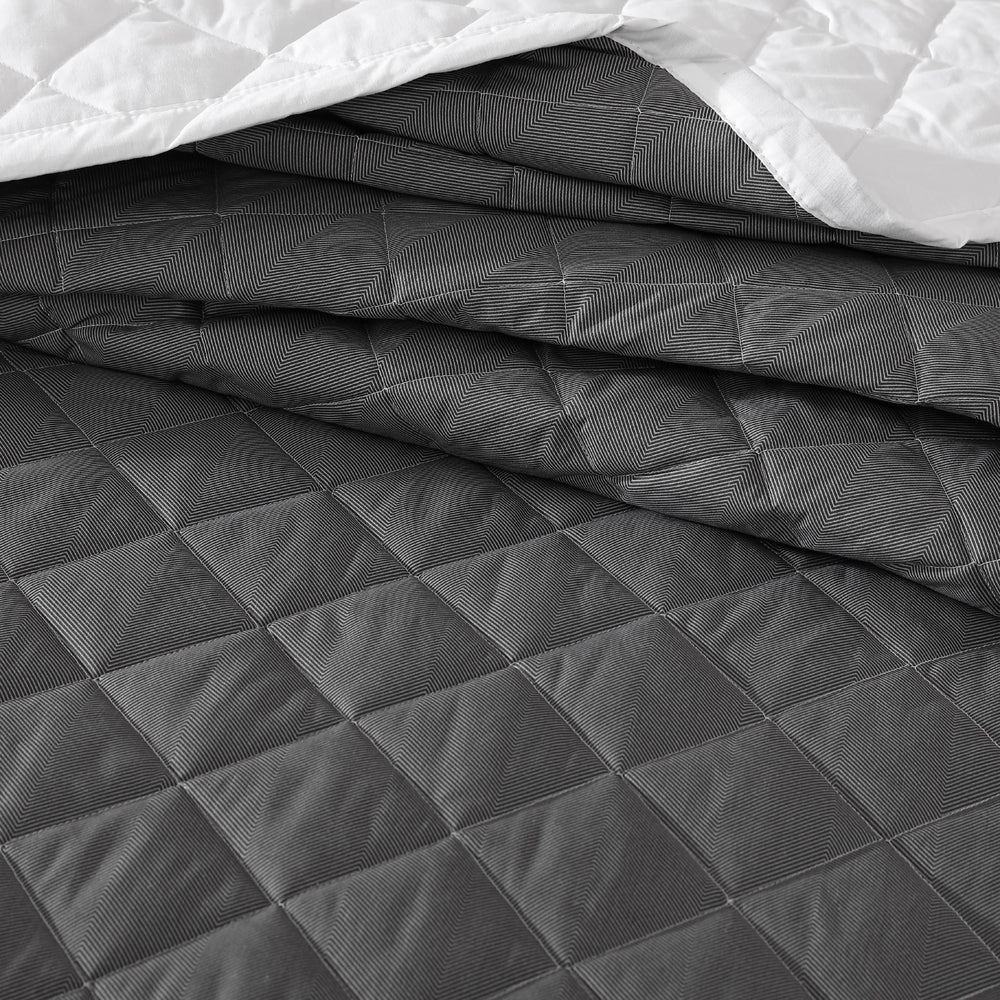 Essex Charcoal Bedspread for Queen - Sized Bed with Elegant Herringbone Design