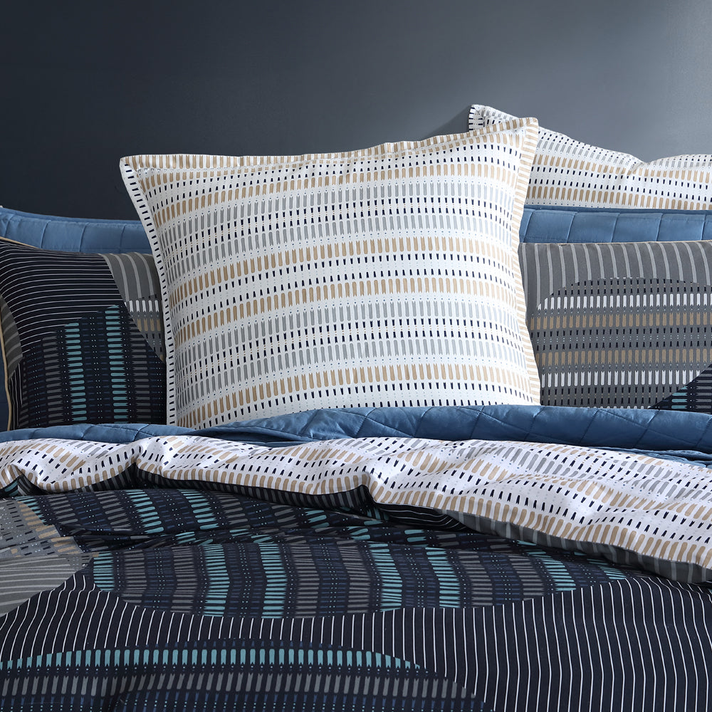Navy Blue Contemporary Geometric Super King Quilt Cover Set - Statham by Logan and Mason