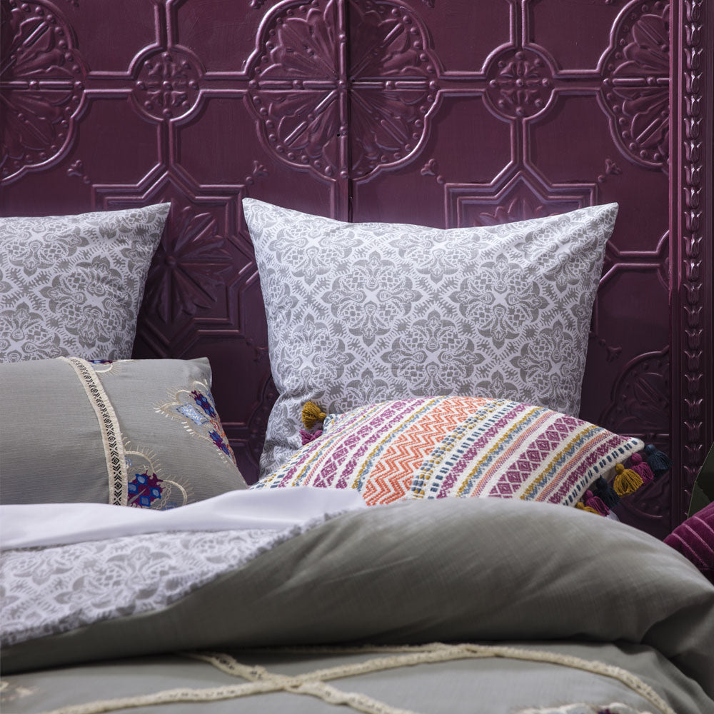 KAS Annette Multi - Grey Medallion Print European Pillowcase