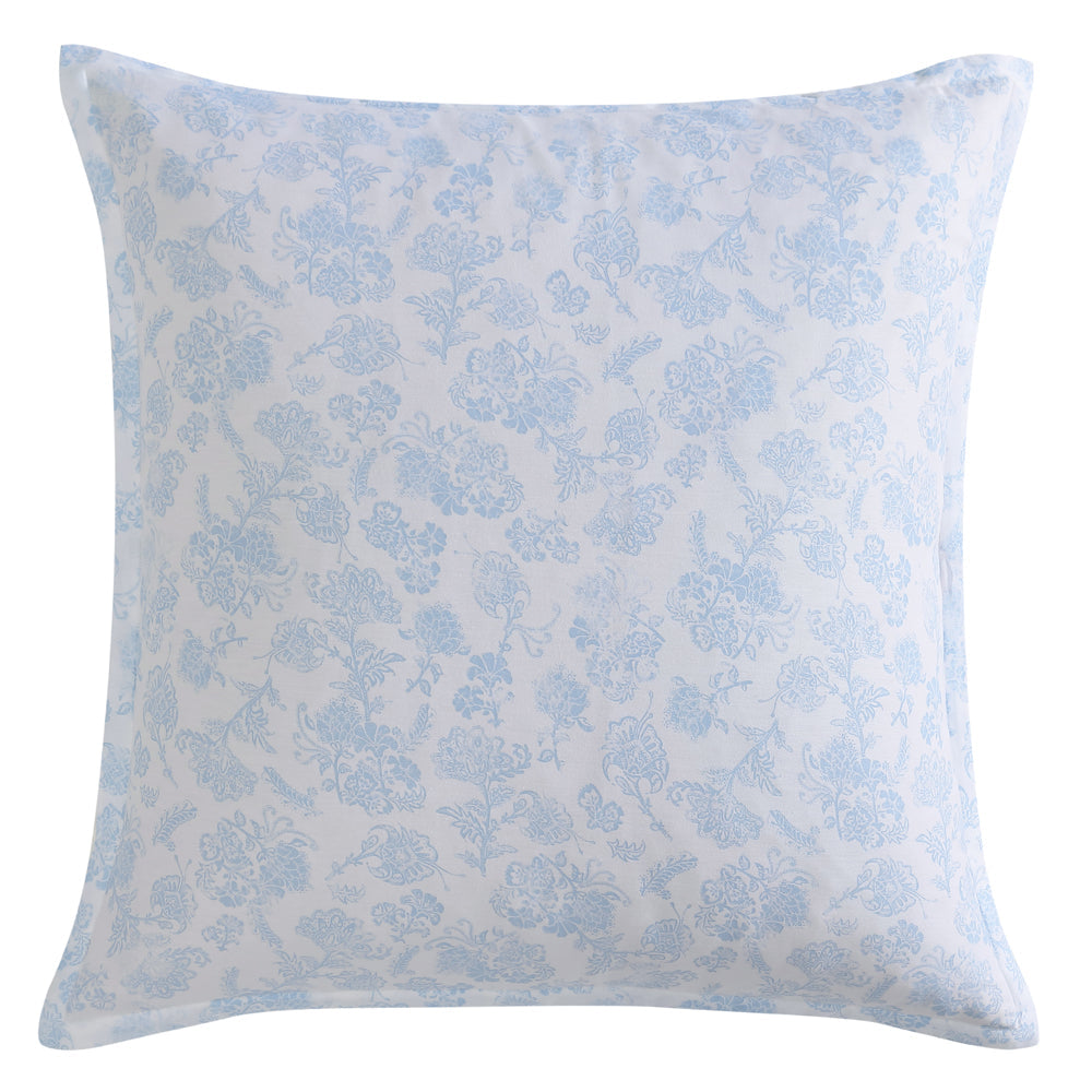 Soft and Calming Kai European Pillowcase with White and Blue Floral Design